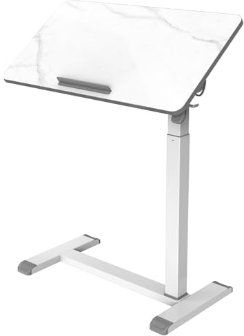 ETHU Klappbarer Beistelltisch Neigbar Gasfeder Laptoptisch mit Rollen | Höhenverstellbar Schreibtisch(71-107cm), 0-90° neigbarer Platte; C-Form Stehpult mit 3.8 cm flachem Sockel für Sofa Bett