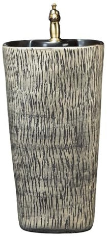 Standwaschbecken Keramik-Sockelwaschbecken for den Außenbereich, bodenstehende Sockelwaschbecken-Kombination, integriertes handgeschnitztes Badezimmerwaschbecken, Vollkupfer-Wasserhahn, platzsparend W