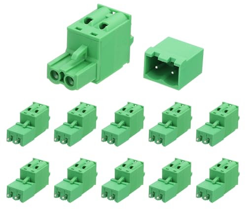 sourcing map Set di 30 connettori a 2 pin con passo da 5,08 mm per montaggio su PCB con morsettiera diritti senza saldatura, connettori maschio e femmina 2EDGKD per 28-10AWG, verde