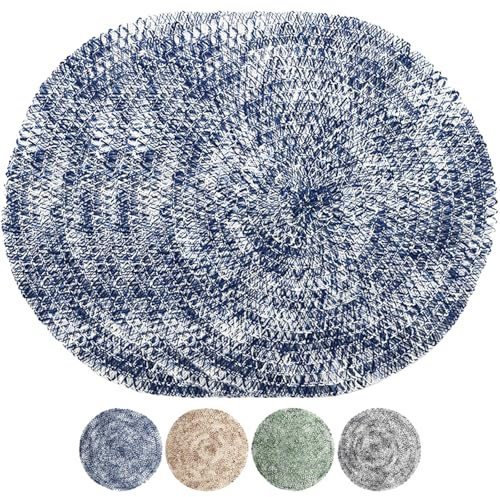MOMAHUA 4 Piezas Manteles Individuales Azul,38cm Redondos de Tejeduría,Antideslizantes y Resistentes al Calor,Diseño Elegante para Boda,Restaurante,Comedor y Decoración de Mesa(STP028)