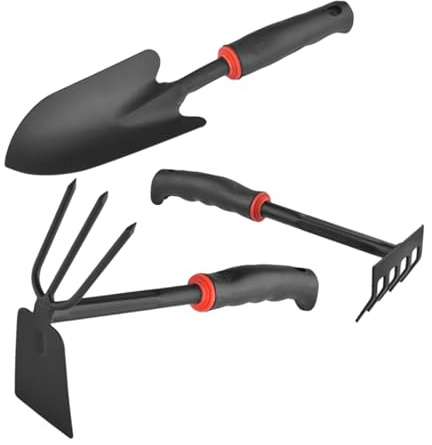 BESPORTBLE Kit Jardinage avec Pelle Large Râteau Double Usage et Houe Manche Ergonomique Antidérapant Outils Durables pour Balcon et Plantation Pot