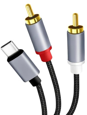 JoyEcho Câble 2 RCA Mâle vers USB C Mâle Audio Stéréo Adaptateur, 1m Cable Auxiliaire USB C, Compatible avec Téléphone Amplificateur Enceinte HDTV Home Cinéma Vidéo Projecteur etc.