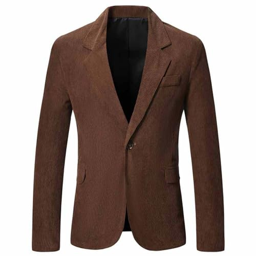 Generisch Blazer Herren Sakko Baumwolle Anzug Männer Business Outfit Klassische Jackett Komfort Herrenanzug Freizeit Suit Bequem Freizeitjacke Einfarbig Herrenjacke Sportlich Anzüge Kaffee L