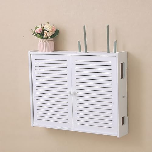 Nordivo Caja de almacenamiento WiFi de pared, ocultador de router, cubierta de cables de módem, estante doble, organizador ventilado de PVC, para hogar y oficina(58x10.5x46cm/22.8x4.1x18.1in)