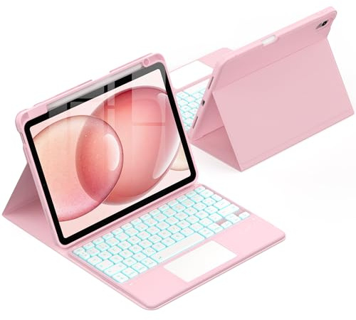 CACOE Coque Clavier pour iPad Air 11 Pouces (M4 2026/M3 2025/M2 2024) | Air 6/5/4e Génération avec Pavé Tactile, Rétroéclairage 7 Couleurs, [AZERTY] sans Fil Détachable, Rose