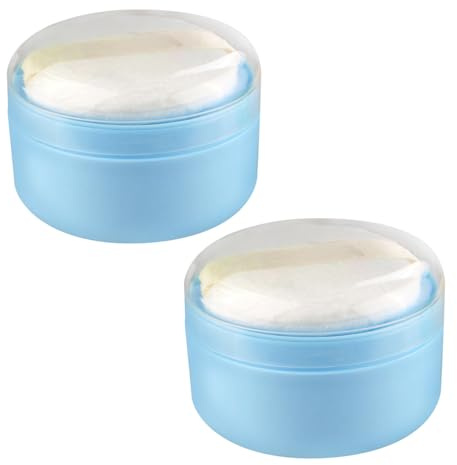 2 Stück Puderquaste Behälter mit Verstärkter Puderquaste Blau | Kunststoff und Schwamm, für Reise und Alltag zu Hause, Geeignet für Babypuder und Talkumpuder