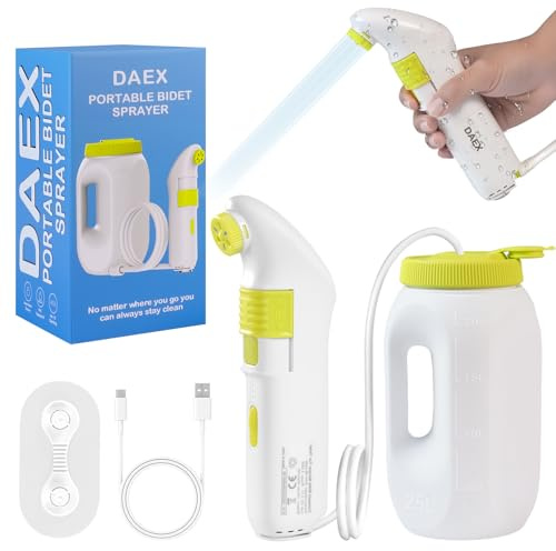 Portable Bidet for Travel – Electric High Pressure Rechargeable Bidet for Women & Men, 2.5L Bottle, 1600mAh Battery, 1300ML/min Strong Flow, Waterproof Personal Hygiene Sprayer for Travel & Home
