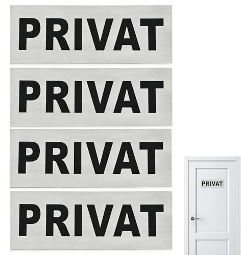 Panneau Indicateur PRIVAT - 4 Pcs de Panneau en Aluminium Durable de 16 x 6 cm, Adhésif pour Espaces Privés, Idéal pour Bureau et Restaurant