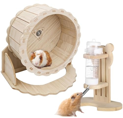 Vestamore Pcs 2 hamsterhjulsset, tyst hjulträning och justerbar stativdispenser vatten ingår, med matare vattenhamster löparhjul, idealiska igelkottar och marsvin för