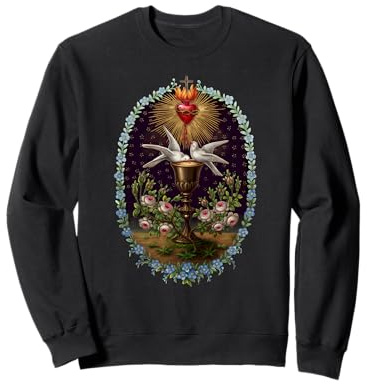 Cœur de Jésus Colombes Calice Eucharistie Antique Chrétien Sweatshirt