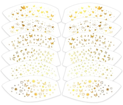 MWOOT Lidschatten Tattoos,12 Stück Augen Makeup Sticker für Damen, Gold Eye Shadow Tattoos