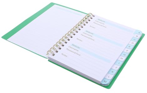 HOOWIFFY Passwortbuch mit Spirale und Alphabetischem Register A6 Adressbuch für Senioren Multifunktionales Passwort Notizbuch aus Pp und Papier für Arbeit und Reise