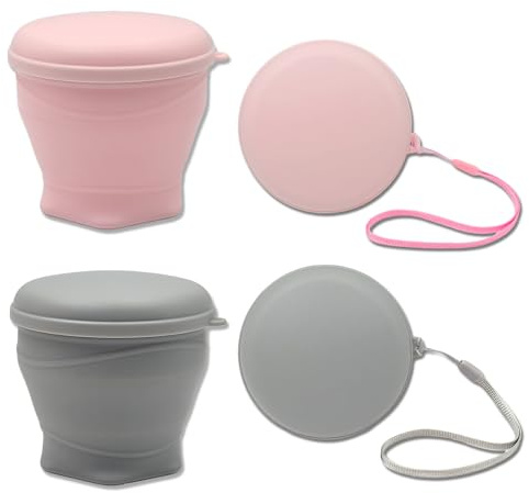 KASESSS 2 Piezas 180ml Vasos Plegables, Portátil Vaso Plegable Silicona con Tapa, Sin Bpa Taza de Viaje de Plegables Reutilizable para Trail Running Camping Senderismo Viajes Picnic Rosa Gris
