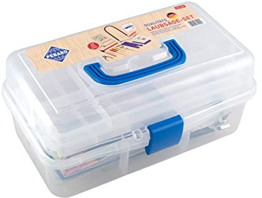 Pebaro 640 Laubsäge-Set in Kunststoffbox, 22 Teile, praktischer Koffer, ausklappbare Fächer, komplettes Set mit Laubsägebogen made in Germany, Basteln mit Holz, Bastelset, Geschenkidee für Kinder