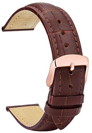 TStrap Orologi Cinturino Pelle 20mm - Cinturini in pelle di Vitello Nero per Uomo Donna – Cinturino Sportivo di Ricambio con Fibbia in Oro Rosa – 14mm 16mm 18mm 19mm 21mm 22mm 23mm 24mm