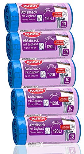Rubin Müllbeutel mit Kordelzug 120 Liter Fassungsvermögen, 50-Stücke