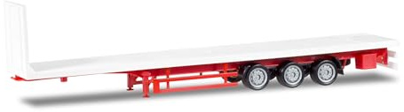 Herpa LKW Modell Lowliner-Flachbett-Auflieger 3-achs, weiß, Miniatur im Maßstab 1:87, Sammlerstück, Made in Germany, Kunststoff, Farbig