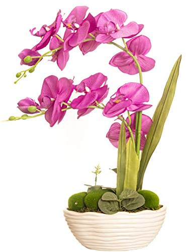 YSZL Künstliche Topforchidee, groß, Seidenblumenarrangement mit Keramikvase, Violett-Rot
