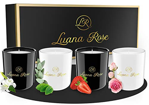 Luana Rose Duftkerzen Geschenkset - 4x 70g, Langanhaltender Duft, 100% Natürliche Sojawachs mit Ätherischen Ölen - Hochwertige Geschenke für Frauen, Aromatherapie Kerze - Scented Candle Set