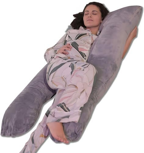 bananair - Almohada Embarazada - Funda Lavable - Cojín Embarazada Dormir y Lactancia en Terciopelo, Suave y Agradable - Relleno de Espuma, Cómodo - Sueño Reconfortante (140 x 80 cm, Terciopelo, Gris)