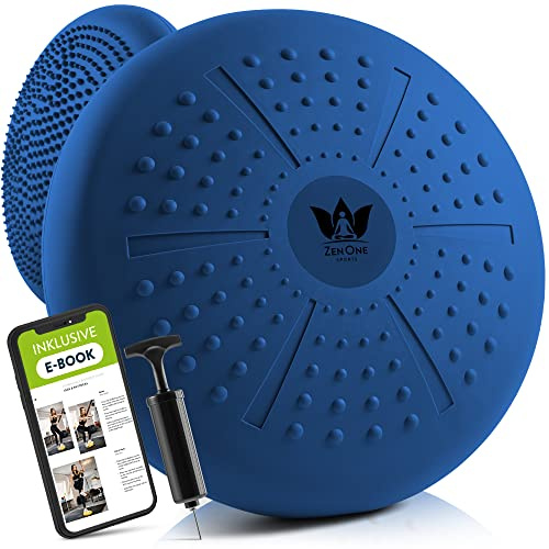 ZenOne Sports® Balance Kissen I Ballsitzkissen für Koordinations- & Rückentraining I Orthopädisches Sitzkissen I Luftkissen für Fitnesstraining inkl. Pumpe & Workout-Guide I Balancekissen