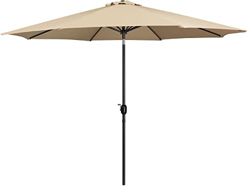 Yaheetech Garden Parasol Umbrella 3.2m Patio Umbrella Outdoor Sun Shade Umbrella Patio Garden Table Umbrella with Crank Handle & 8 Metal Ribs for Backyard/Deck Tan