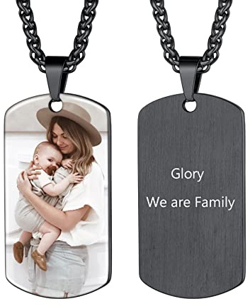 U7 Collier Photo Personnalisé Coloré, 56+5 cm Collier Femme Homme en Acier Inoxydable, Pendentifs Noirs pour Colliers Bijoux Personnalisés, Idées Cadeaux d’Anniversaire Festival pour les Amoureux