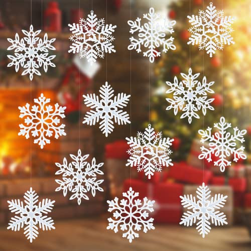 20 Stück Weihnachtsbaum Deko, Christbaumschmuck Anhänger, Weiß Schneeflocken Weihnachtsbaumschmuck Hängende Ornamente für Weihnachtsdeko