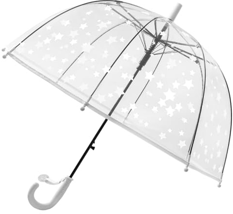 ThreeH Kids Umbrella Star Printing Fully Transparent with Lightweight Easy Grip Handle and Waterproof Child-Sized Black Frame