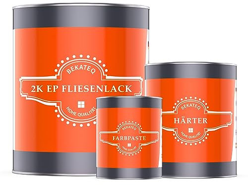 BEKATEQ 2K Fliesenfarbe für Boden- und Wandfliesen, 1kg Schwarz seidenglänzend, außen & innen - geruchsarm, entlüftet, wasserfest, schnelltrocknend, hochdeckend - Für Küche, Bad, Garage BK-721F