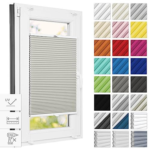 Estika Wabenplissee ohne Bohren verdunkelung 75 cm x 230 cm - Waben: Beige - Weiß - Bruchfeste Klemmhalter, Plisees ohne Bohren Blickdicht, Plissee klemmfix, Verdunklungsplissee