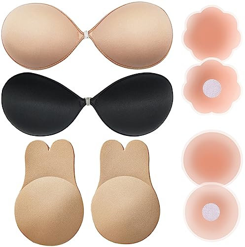 BDSHUNBF Invisible Sticky Adhesive Strapless Push Up Bra - Backless Reusable and Nipple Covers for Evening Wear, Stick On for Women and All Backless Clothes