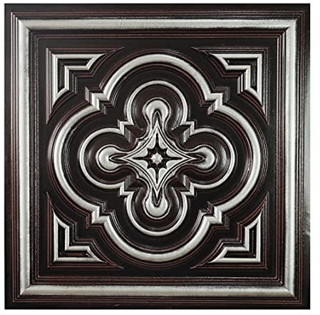 Vintage Peel and Stick Ceiling Tiles, Easy to Install PVC Panels, (10-Pack,40 sq.ft) Wall Decor for Bar Cafe Club PL36 10Piece (Traditonal Silver)