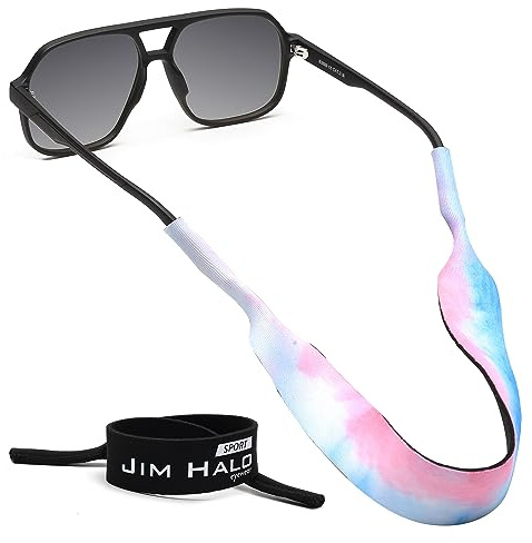 JIM HALO 2-Pack Sport Brillenbänder, Neopren Schwimmend Brillen-Ketten, Schwarz & Rosa Blau