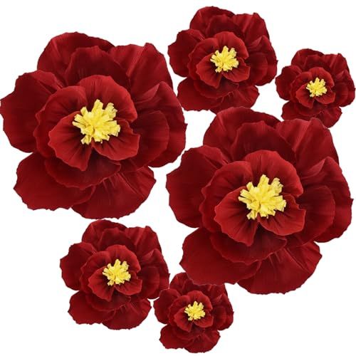 BEISHIDA 6 Pieces Paper Flower Decoration Supplies for Valentine's Day Anniversary Wedding Bridal Shower Birthday Party Decoration Background Wall Home Room Decoration (Red)