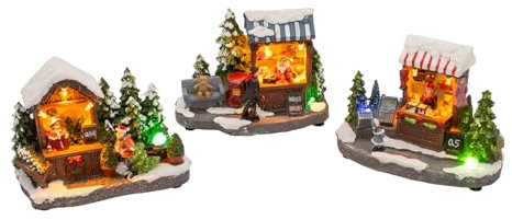 Spetebo LED Weihnachtsstadt bunt beleuchtet - 3er Set - Weihnachtsdorf Szene Verkaufsstand - Weihnachtsdeko Tischdeko Fensterdeko Weihnachten Advent Winter Deko Batterie betrieben