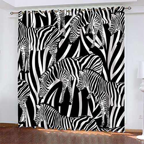 Vorhang Weiß Gestreiftes Zebra 300 (B) X 280 (H) cm Verdunkelungsvorhang Kinderzimme Junge Mädchen Ösenschal Vorhänge Schlafzimmer Wohnzimmer Thermo Gardinen Fensterdeko Stücke 3D Isolierte Vorhänge