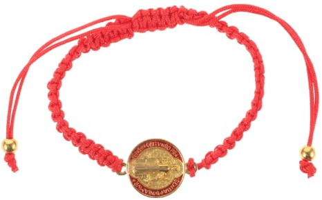 PRETYZOOM Pulsera roja de San Benito hecha a mano con rojo, pulsera de cuerda de rojo católica, Virgen María, San Benito, de protección religiosa, regalos de joyería,