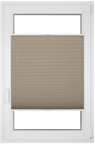 RENA Plissee ohne Bohren - Verdunklungsplissee - Klemmfix - Plisseerollo - Sonnenschutzrollo - Fensterdeko - Tan 80cm x 220cm