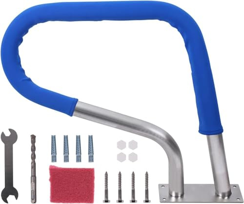 Pool Handrail,Swimming Pool Stair Rail 304 Stainless Steel Rustproof Pool 250LBS Load Capacity Handrail for Inground Pool with Blue Grip Cover (30 L x 22 H)