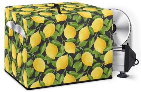NETILGEN Housse pour trancheuse à viande - Robuste - Résistante à la poussière - Étanche - Pour appareil de cuisine - Avec poche de rangement pour d'autres accessoires, feuille de citron noire