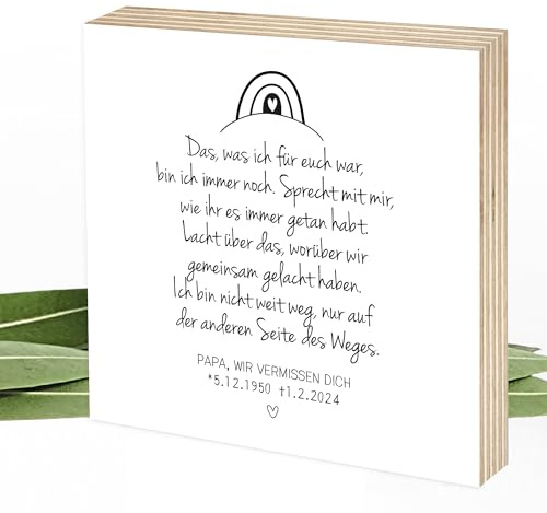 Wunderpixel® Holzbild Das, was ich war - personalisiert - Andenken an Verstorbene - 15x15x2cm zum Hinstellen/Aufhängen, echter Fotodruck auf Holz - Wand-Bild Aufsteller - Erinnerung Trost-spender