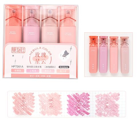 Zureto Glitzer-Textmarker, Glitzer-Textmarker für funkelndes Notizen-Tagebuch, glitzernde Textmarker (Pink)