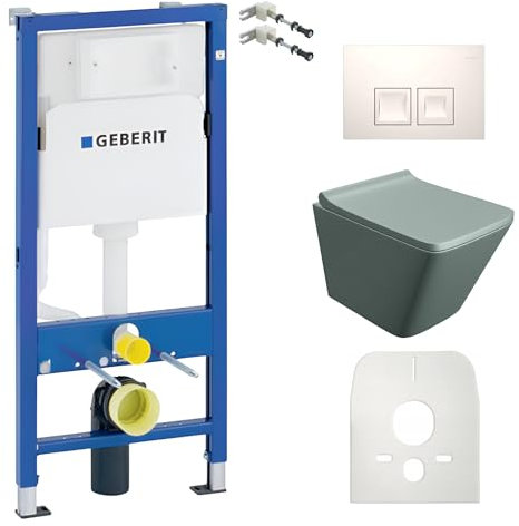 Lavita Duofix Basic Vorwandelement + Wand Tiefspül WC Lago Grau Spülrandlos + WC Sitz mit Absenkautomatik + Bedienplatte Delta 25 Weißer Knopf Komplettset Unterputz Spülkasten Toilette WC