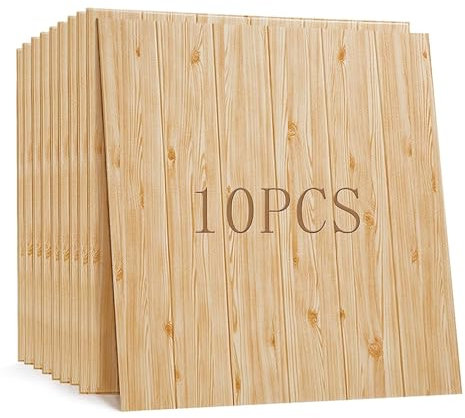 RDCIRP Papier Peint 3D Grain de Bois, Panneaux muraux Auto-adhésifs, Mur décoratif Effet Bois for Salon, Chambre à Coucher et Cuisines, 10 pièces (Color : Natural)