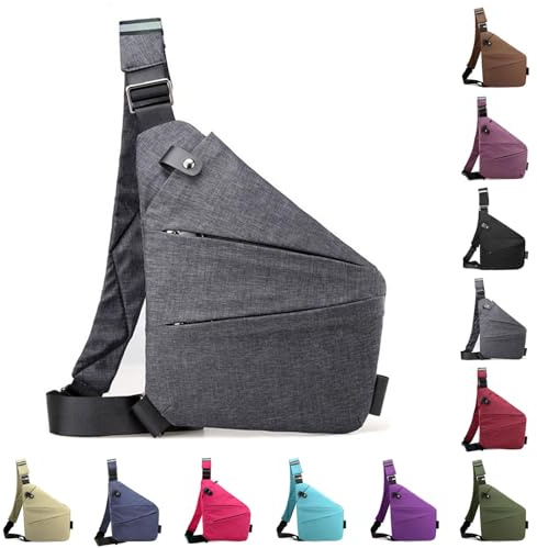 Vordpe Diebstahlsichere Reisetasche, Anti Diebstahl Tasche, Damendiebstahlsichere UmhäNgetasche, Wasserresistent Sling Bag Brusttasche aus Nylon für Herren Damen (linke Schulter, Hellgrau)