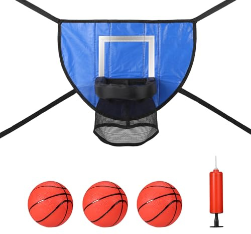 lasuroa Trampolin Basketballkorb Set, mit Mini 3 Basketbällen und Pumpe wasserdichte Trampolin Basketballkorb Befestigung für Drinnen und Draußen Alle Altersgruppen