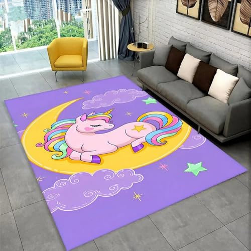 Kinderteppich Cartoon-Einhorn-Tierpferd - Kurzflor Teppich Kinderzimmer Spielteppich Antiallergen Und Extra Weich - Babyzimmer Teppiche Für Junge Und Mädchen Babyteppich 120 X 180 cm / 47.24 X 7-5R5
