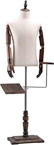 LIUSP Schaufensterpuppe für Bekleidungsgeschäfte, männlicher Schaufensterpuppen-Torso mit Schuh- und Hosenständer, halber Körper, höhenverstellbar, Holzarme und quadratische B