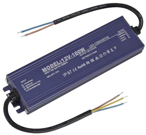 Yominerr Controlador LED de 12 V IP67 A Prueba de Agua 12 V 100 W Transformador de Fuente de Alimentación 100-264 V CA A 12 Voltios CC Salida de Bajo Voltaje, para Luz